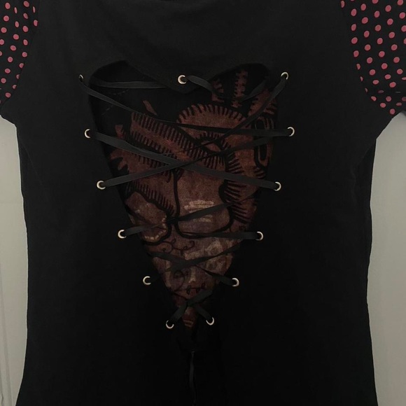 Too Fast | NWT’s Y2K deadstock gothic grunge corset lace up back graphic T shirt - Picture 3 of 7